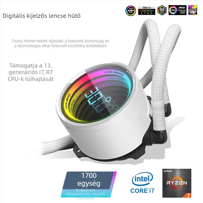 240 mm integrált vízhűtés radiátor asztali számítógépekhez digitális kijelzővel, ARGB, ultracsendes, CPU ventilátor többplatformos kompatibilitással