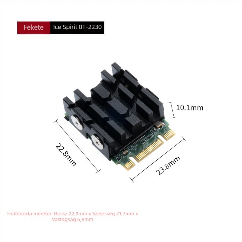 M.2 NVMe SSD hűtőbordával, 2230 formátum, alumínium ház, szilikon alapú hővezető paszta mellékelve