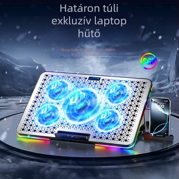 F5 PLUS laptop hűtőpad RGB világítással, fém hálós felülettel, 5 ventilátor, méretek 360×255×27 mm