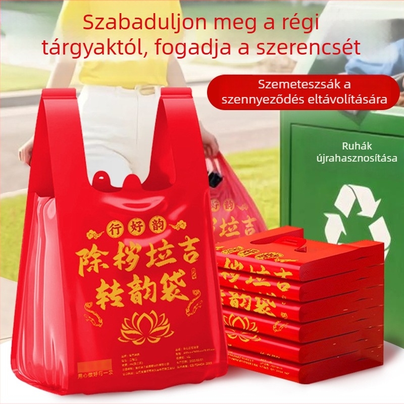 Piros háztartási szemeteszsák húzókötővel, vastagított, nagy méretű, szakadásálló, műanyag zacskók