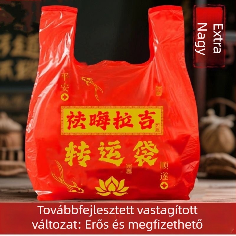 Piros háztartási szemeteszsák húzókötővel, vastagított, nagy méretű, szakadásálló, műanyag zacskók
