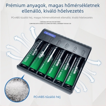 USB lítium-ion akkumulátor töltő 18650-höz, 6 rekesz, gyors töltés, töltésjelző