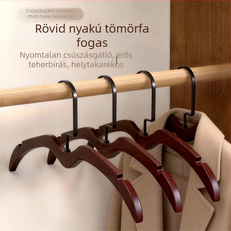 Masszívfa rövid nyakú vállfa otthoni használatra, helytakarékos, nyom nélkül, prémium minőségű fa vállfa a vállak ráncainak megelőzésére