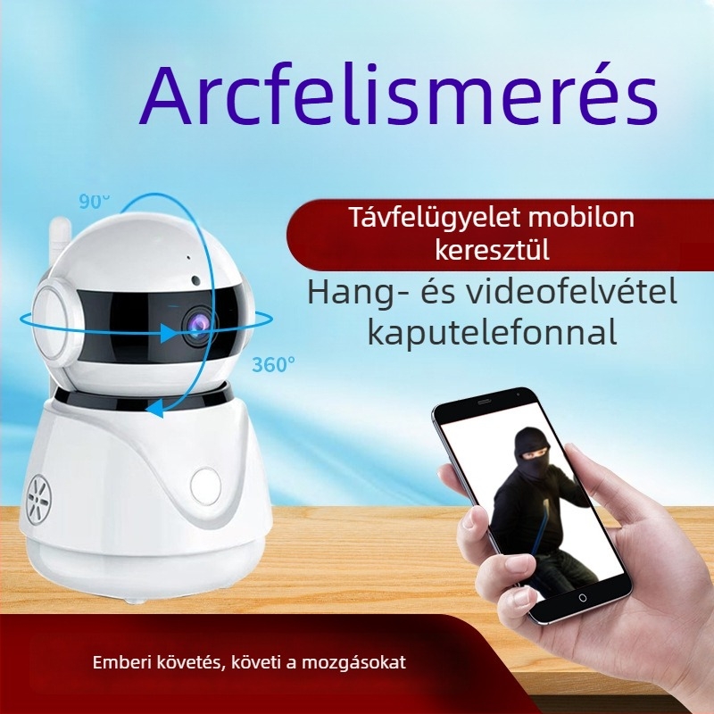 Beltéri Ultra HD vezeték nélküli Wi‑Fi kamera infravörös éjszakai látással és széles látószögű objektív