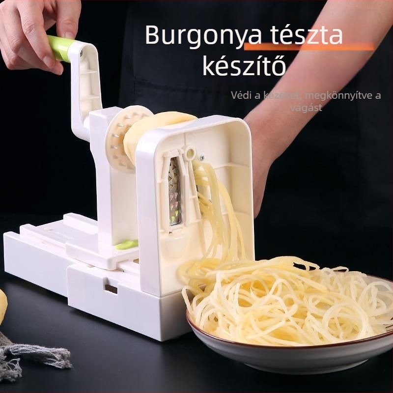 Kézi hajtású, többfunkciós zöldségvágó háztartási használatra, konyhai eszköz krumpli reszelésére és szeletelésére, ujjvédő, rozsdamentes acél pengék