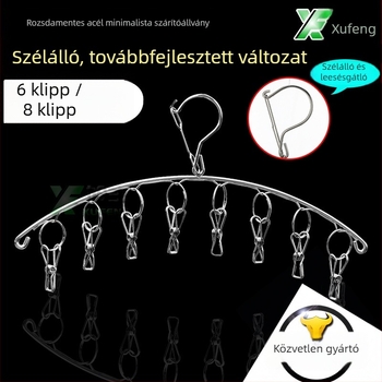 Xufeng íves zokniszárító állvány 8 kapoccsal rozsdamentes acélból