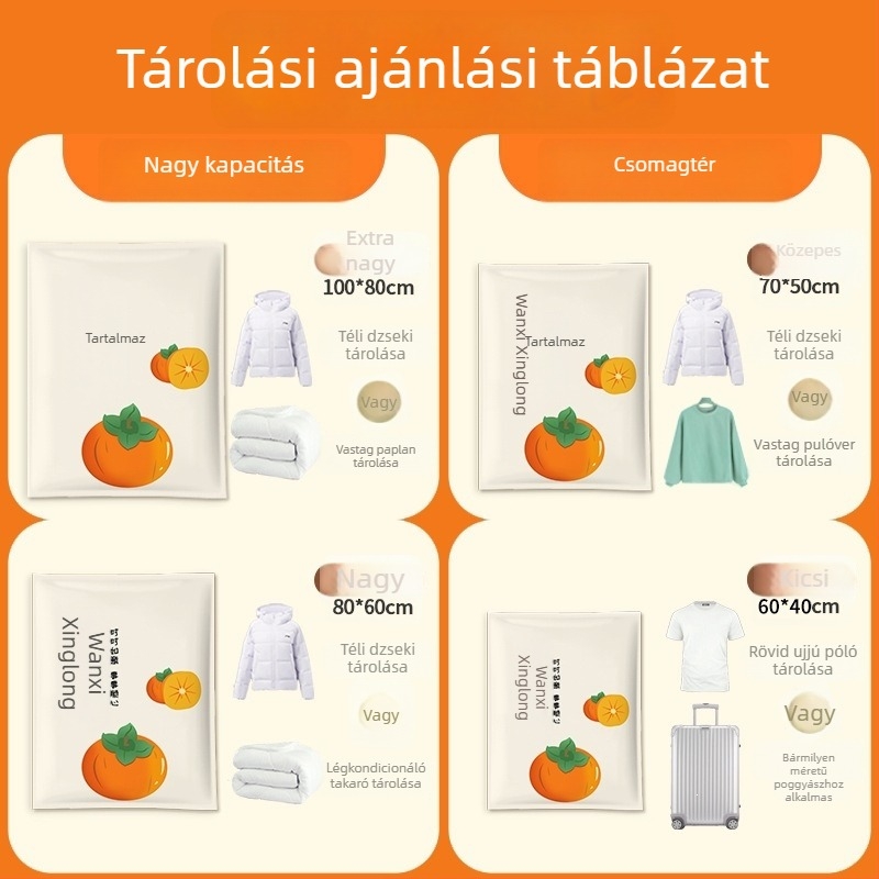 Vákuumos tömörítő tárolózsákok ruhákhoz, paplanokhoz és pehelykabátokhoz, porálló, otthoni és kollégiumi használatra, összenyomható