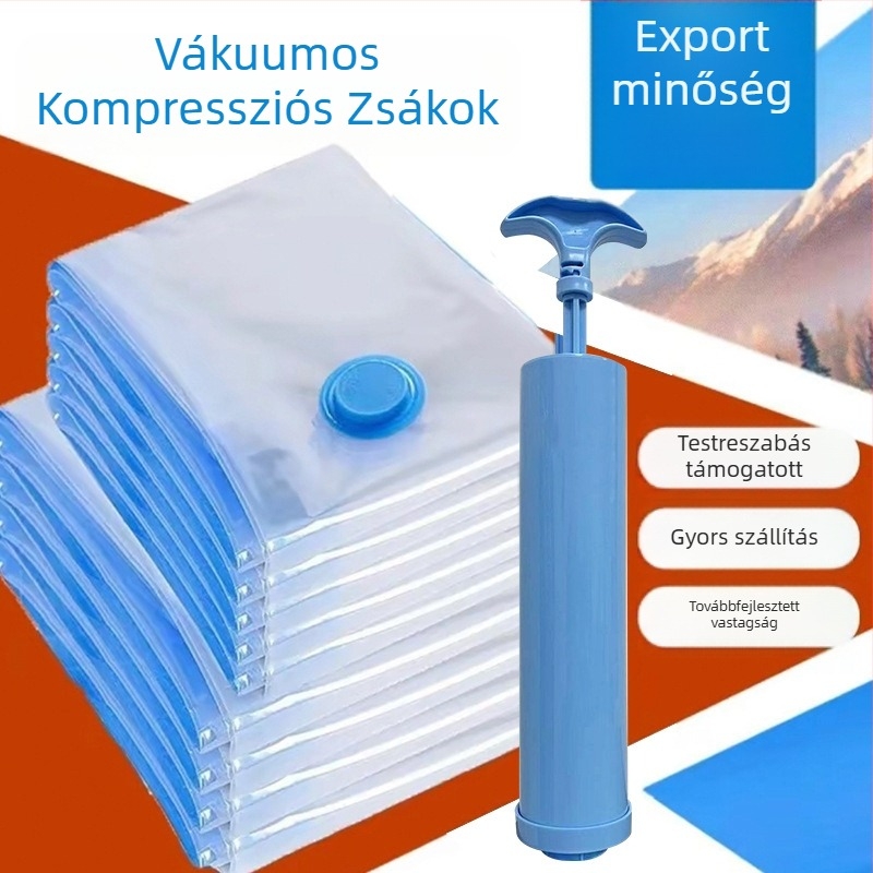 Vákuumos tömörítő zsák, átlátszó, nagy méret, ruhák és paplanok tárolására