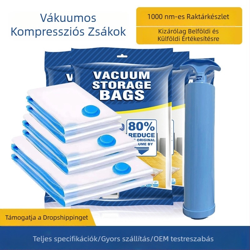 Vákuumos tömörítő zsák, átlátszó, nagy méret, ruhák és paplanok tárolására