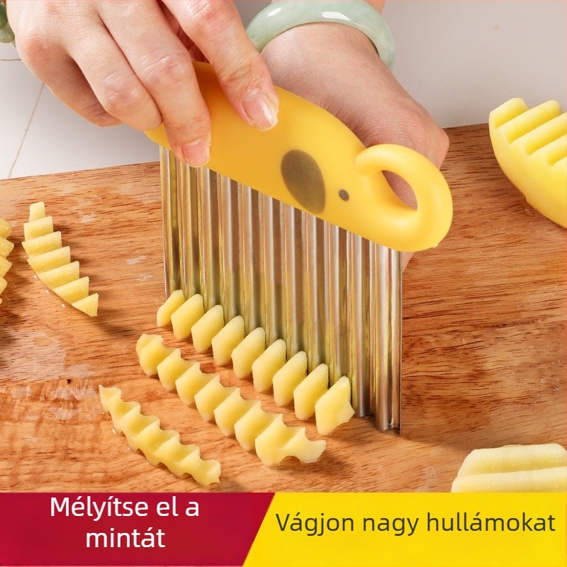 Rozsdamentes acél hullámos krumplitű kés — háztartási használatra, többfunkciós zöldségvágó elefánt alakú nyéllel