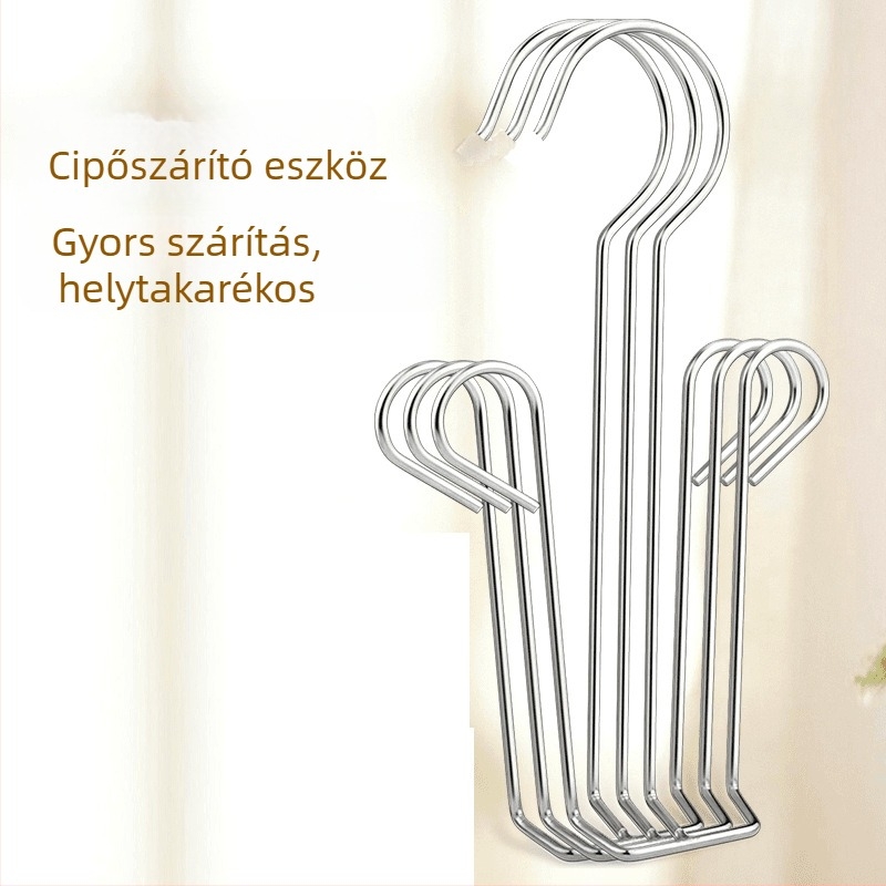 Függő cipő- és ruhaszárító állvány rozsdamentes acélból, erős kampókkal, szélvédett erkélyhez