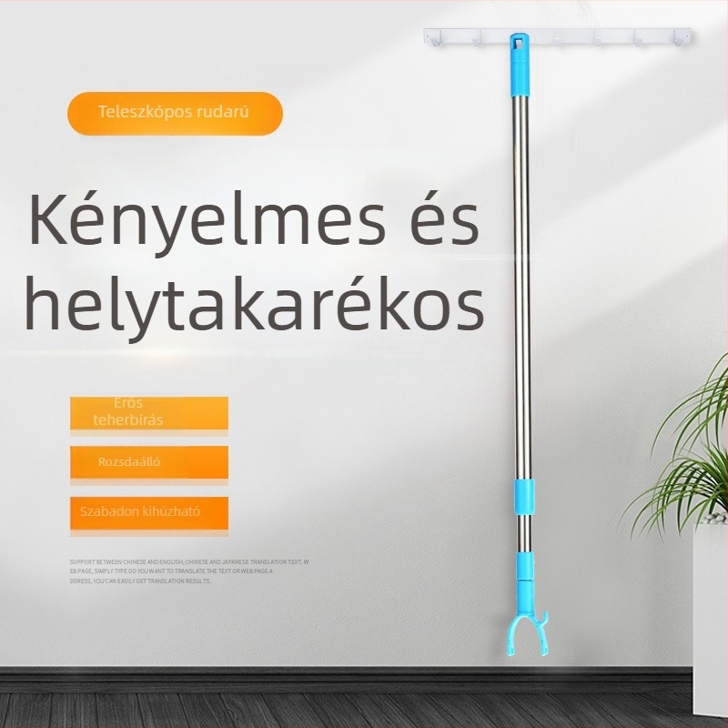 Rozsdamentes acél teleszkópos ruhaszárító rúd felső kampóval – erkélyre, modern minimalist stílus