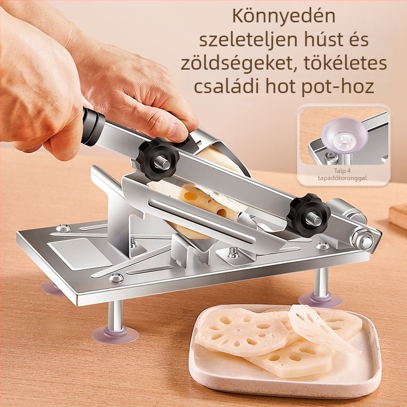 Rozsdamentes acél hús szeletelő, kézi működtetésű, marhahús- és bárányhús tekercsekhez, multifunkcionális konyhai eszköz
