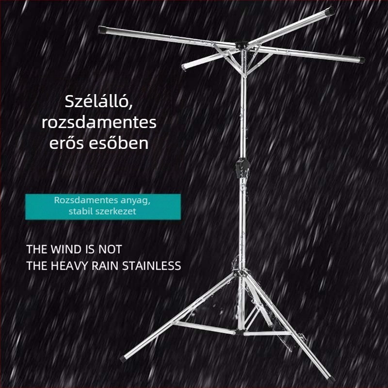 Padlón álló összecsukható ruhaszárító, rozsdamentes acél, beltéri/kültéri használatra, X-formájú, teleszkópos rúd