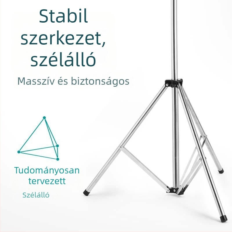 Padlón álló összecsukható ruhaszárító, rozsdamentes acél, beltéri/kültéri használatra, X-formájú, teleszkópos rúd