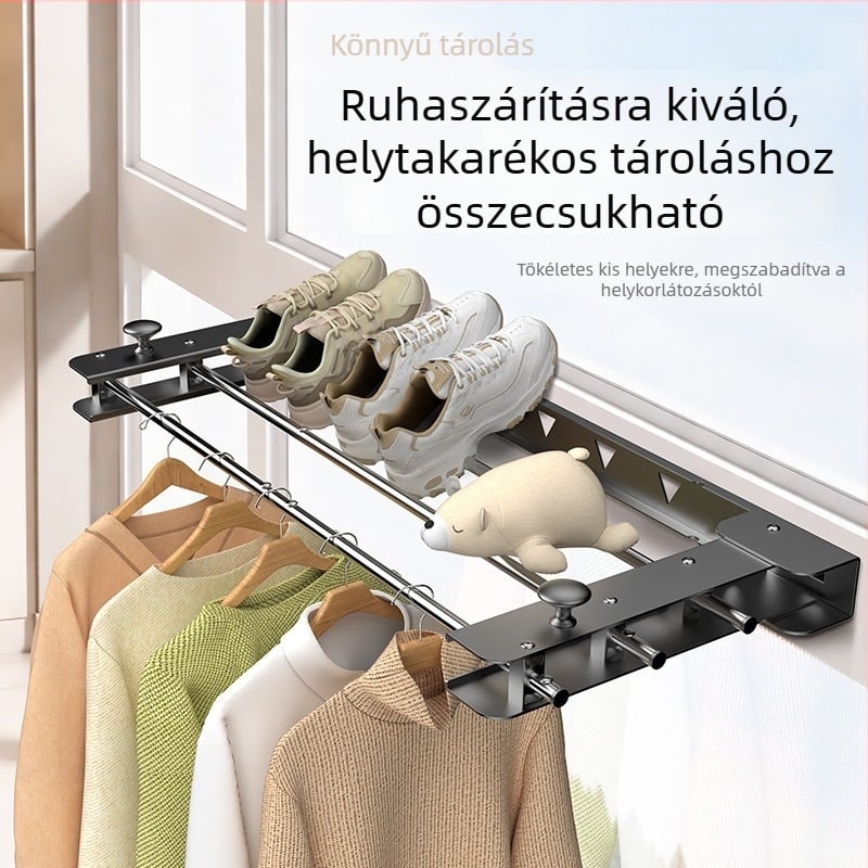 Rejtett összecsukható ruhaszárító állvány, kihúzható erkélyrúddal — beltéri fali szárító