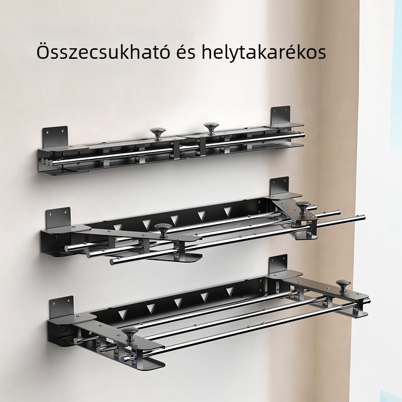 Rejtett összecsukható ruhaszárító állvány, kihúzható erkélyrúddal — beltéri fali szárító