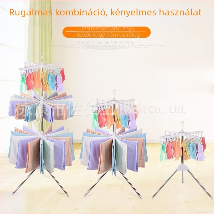 Edson baba ruhaszárító állvány, padlóra álló, rozsdamentes acélból, 3 szint, 24 klip, 32 törölközőtartó, pelenka tartó, testreszabható