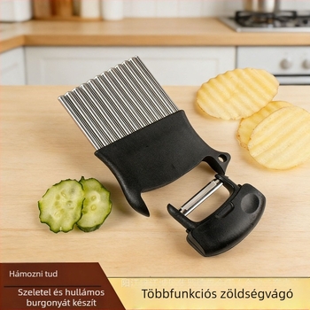 Hullámos zöldségvágó, burgonya hasáb szeletelő és rozsdamentes acél hámozó — többfunkciós konyhai vágóeszköz zöldségekhez