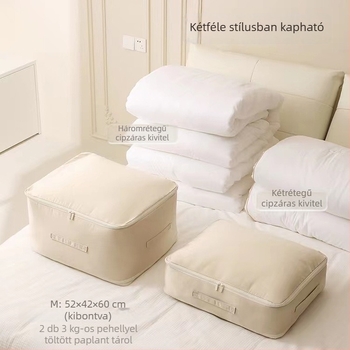 Nagy kapacitású összehúzható paplan-tároló táska pehely- és selyempaplanokhoz