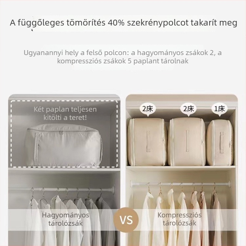 Nagy kapacitású összehúzható paplan-tároló táska pehely- és selyempaplanokhoz