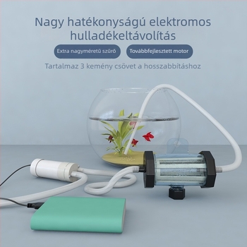 Elektromos merülő szivattyú akvárium vízcsere és tisztítás céljára; ürülék beszívása és homok tisztítása, automatikus indítás és leállítás.
