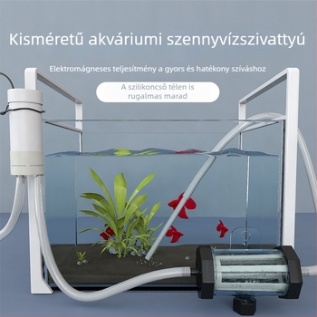 Elektromos merülő szivattyú akvárium vízcsere és tisztítás céljára; ürülék beszívása és homok tisztítása, automatikus indítás és leállítás.