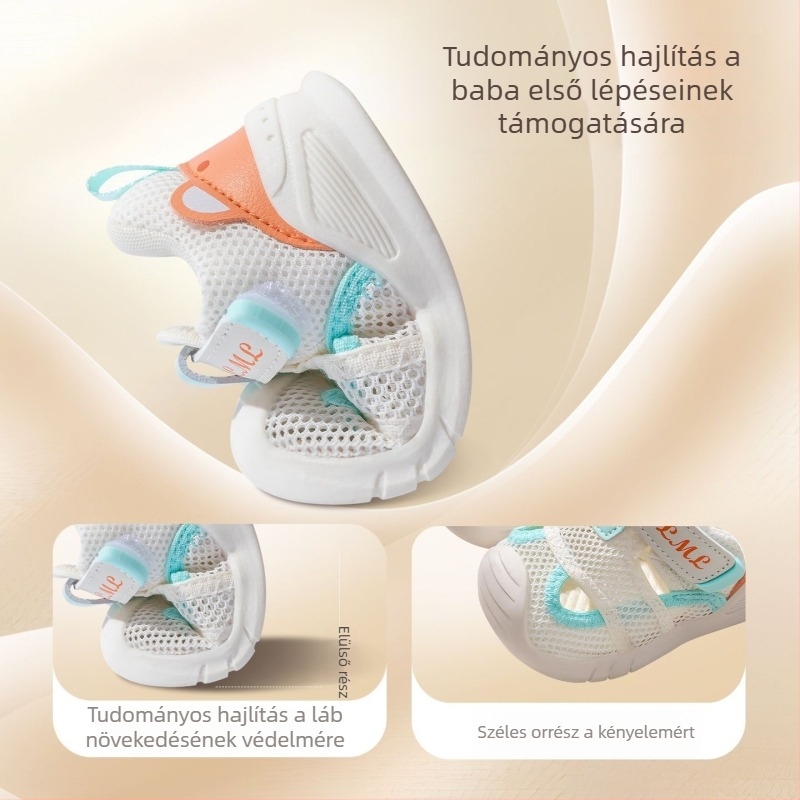 Nyári új stílusú babák járócipő – puha talppal, csúszásmentes, hálós felső rész