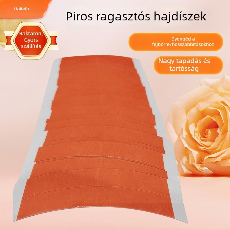 Vörös paróka rész ragasztófilmmel, könnyű és tapadó, egyszerű felhelyezés, mindennapi cseréhez kényelmes