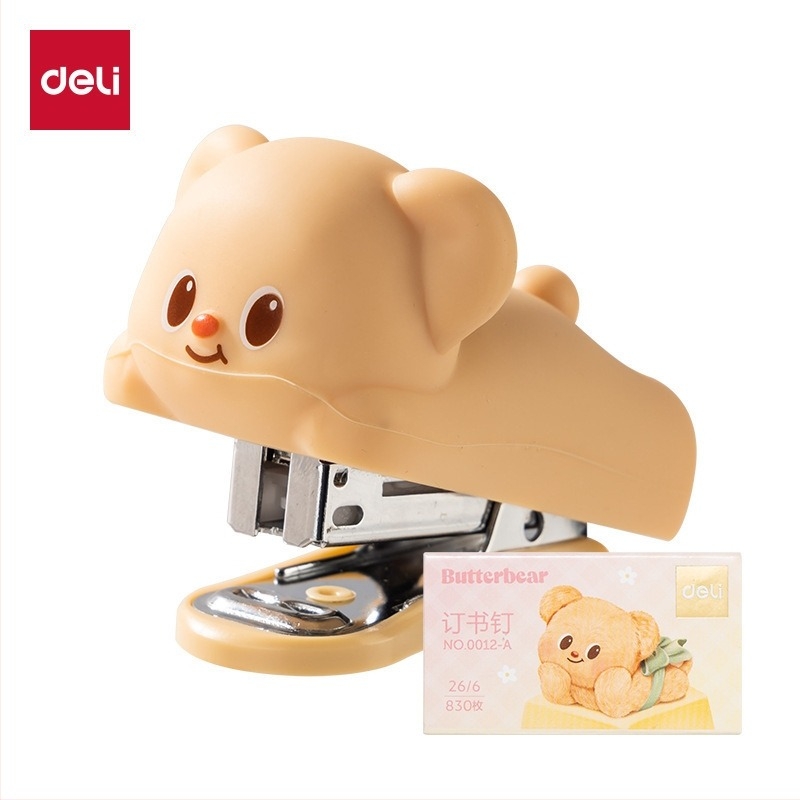 Deli HY199 Mini kapocs Butter Bear dizájnnal, diákok számára – hordozható irodai dokumentumkötő készülék