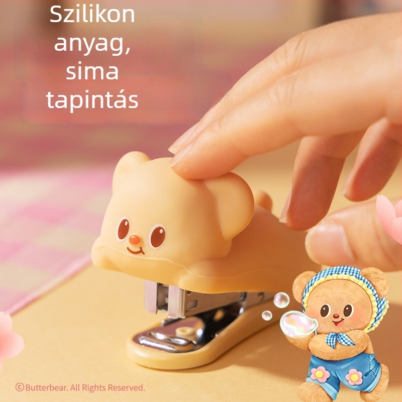 Deli HY199 Mini kapocs Butter Bear dizájnnal, diákok számára – hordozható irodai dokumentumkötő készülék