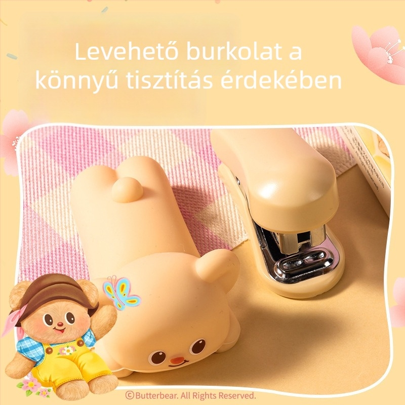 Deli HY199 Mini kapocs Butter Bear dizájnnal, diákok számára – hordozható irodai dokumentumkötő készülék