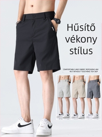 Férfi ice-silk térd alatti rövidnadrág, laza szabás, légáteresztő, poliészter