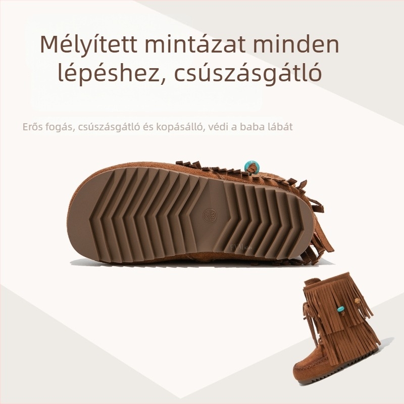 Lányoknak készült Martin csizma rojtokkal, középső szárú, retro puha talpú szintetikus bőrből, őszi-téli 2026