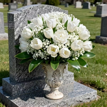20 darab művirág: fehér tulipánok és fehér gypsophila temetői dekorációhoz