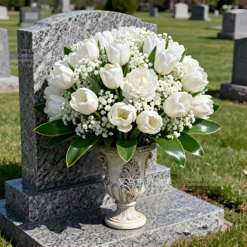 20 darab művirág: fehér tulipánok és fehér gypsophila temetői dekorációhoz