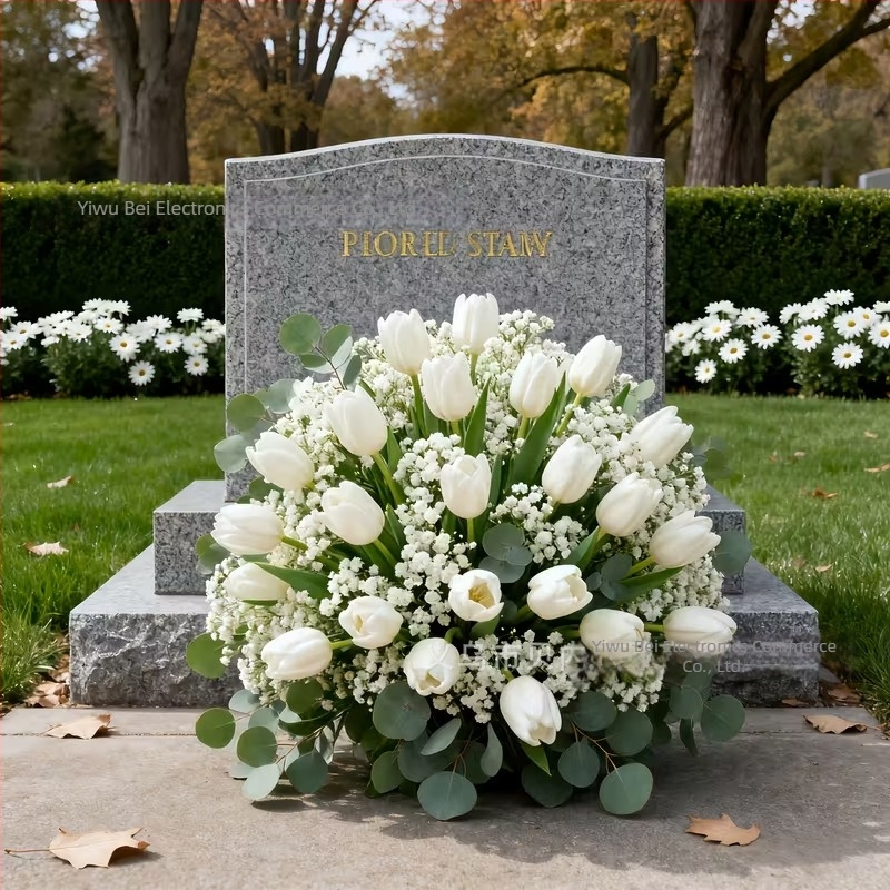 20 darab művirág: fehér tulipánok és fehér gypsophila temetői dekorációhoz