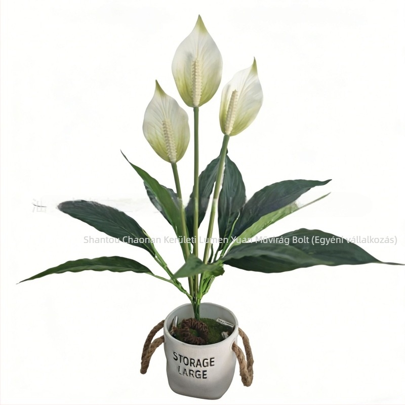3D-nyomtatott mű zöld növények és vörös anthurium, asztali dekor otthonhoz