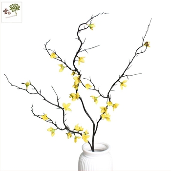 Mű Forsythia ágak arany végződéssel, 97 cm, esküvői és otthoni dekoráció