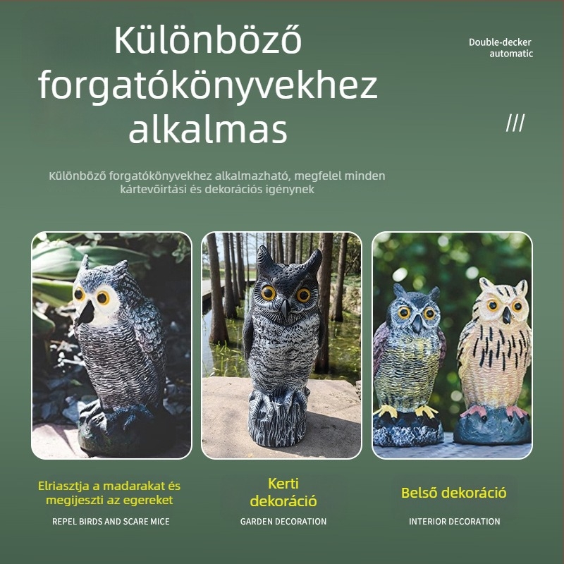Kültéri használatra tervezett szimulált műanyag bagoly – díszfigura a madarak és egerek távol tartásához