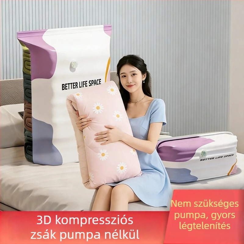 3D tároló kompressziós zsák szezonális ruhákhoz és paplanokhoz – vákuum nélkül