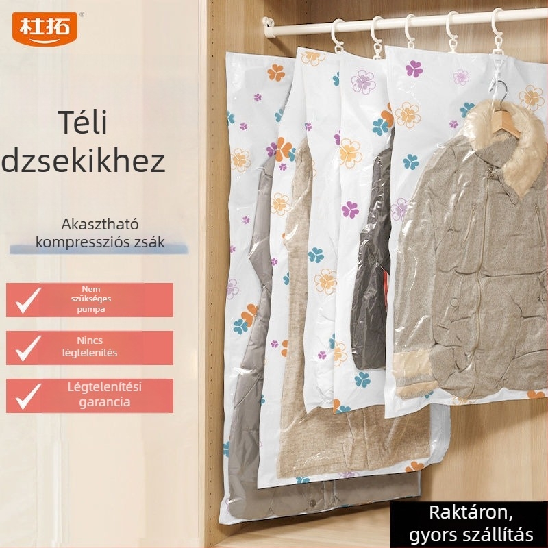 Kampóval ellátott vákuumos tároló tasak töltött kabátokhoz, háztartási rendszerező, vastag tömörítő tasak