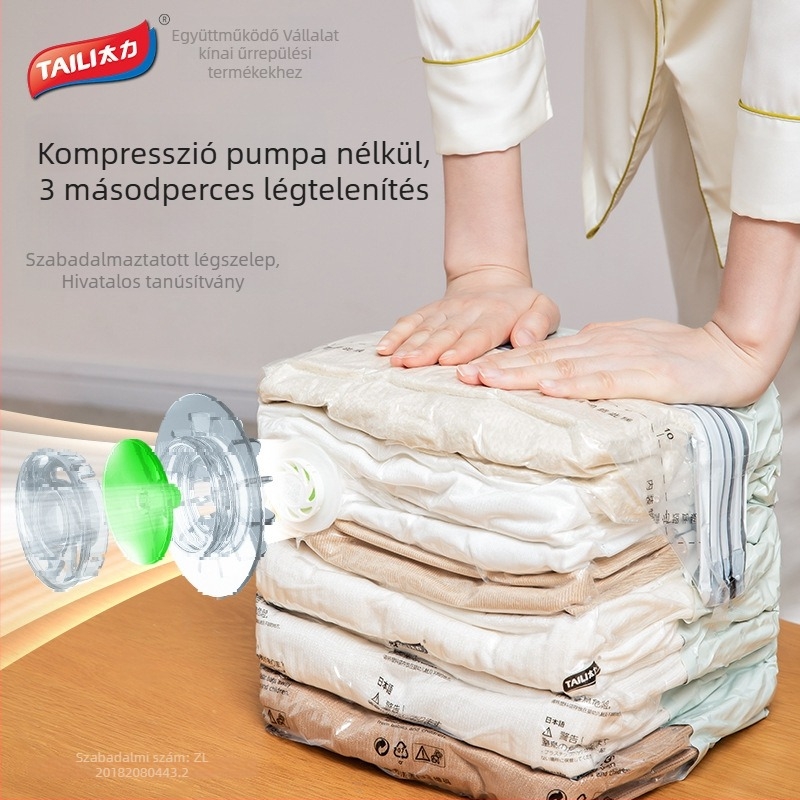 Párnák és ruhák tárolására szolgáló vákuumos tömörítéses tasakok készlet – PA+PE anyag, pumpa nélkül
