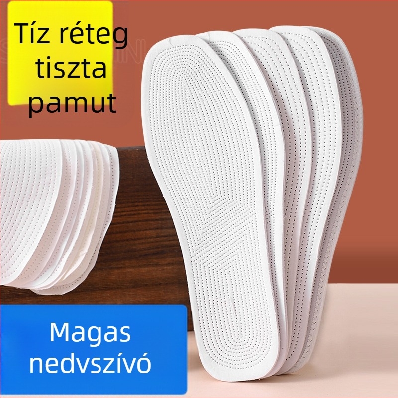 10 réteg pamut talpbetét, izzadságot felszívó, lélegző, uniszex