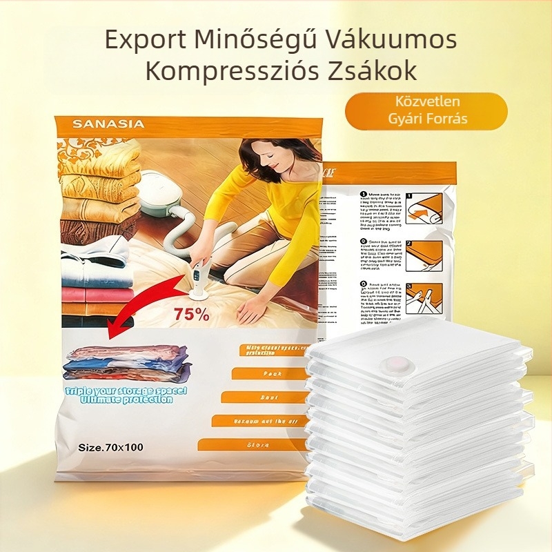 Vákuumos tömörítő táska ruhák és takarók tárolására, por- és nedvességálló, áttetsző modell