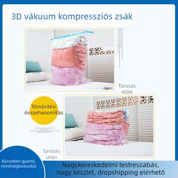 Háromdimenziós vákuumos tömörítő tasak ruhák és takarók számára, nagy méret, pumpával