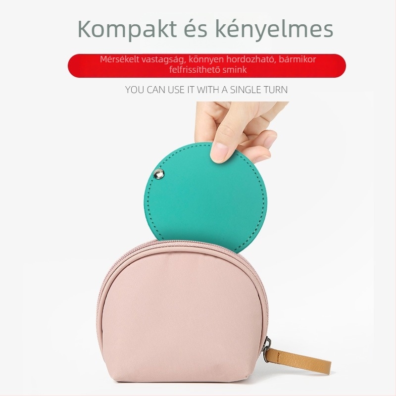 PU bőrrel bevont sminktükör, összecsukható kivitel, kompakt 8×8 cm