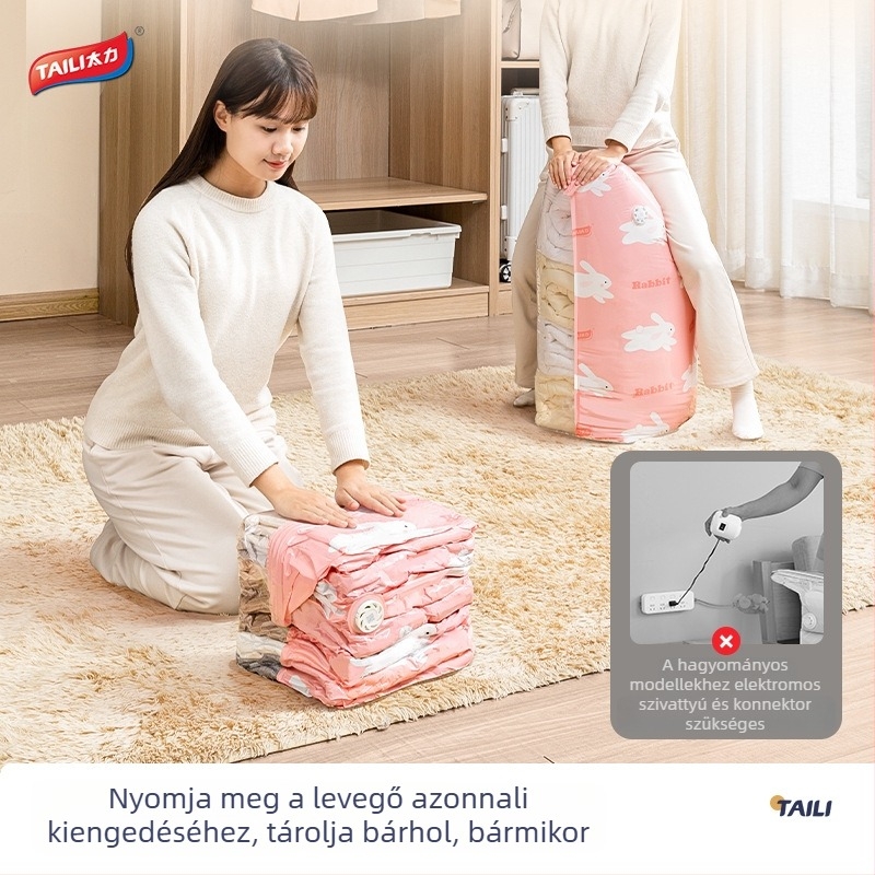 Paplanok és dunyhák vákuumos tárolózsákja – levegő elszívása nélkül, extra-nagy, vastag 3D kialakítás