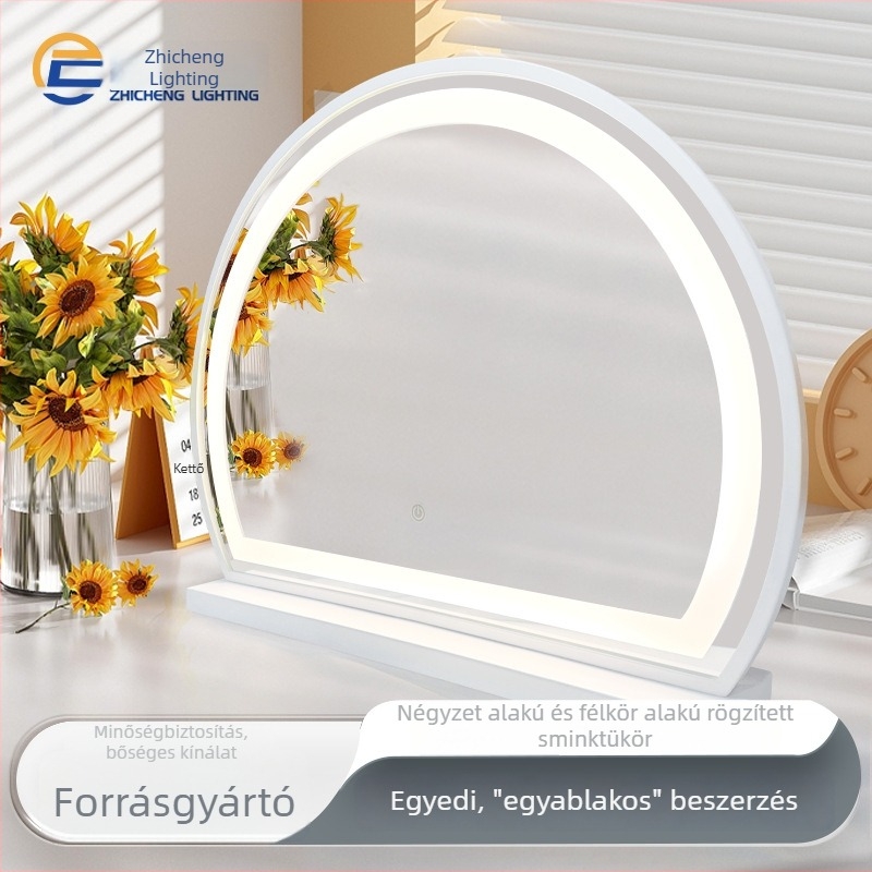 LED kozmetikai tükör világítással, négyzet alakú asztali sminktükör, fém keret
