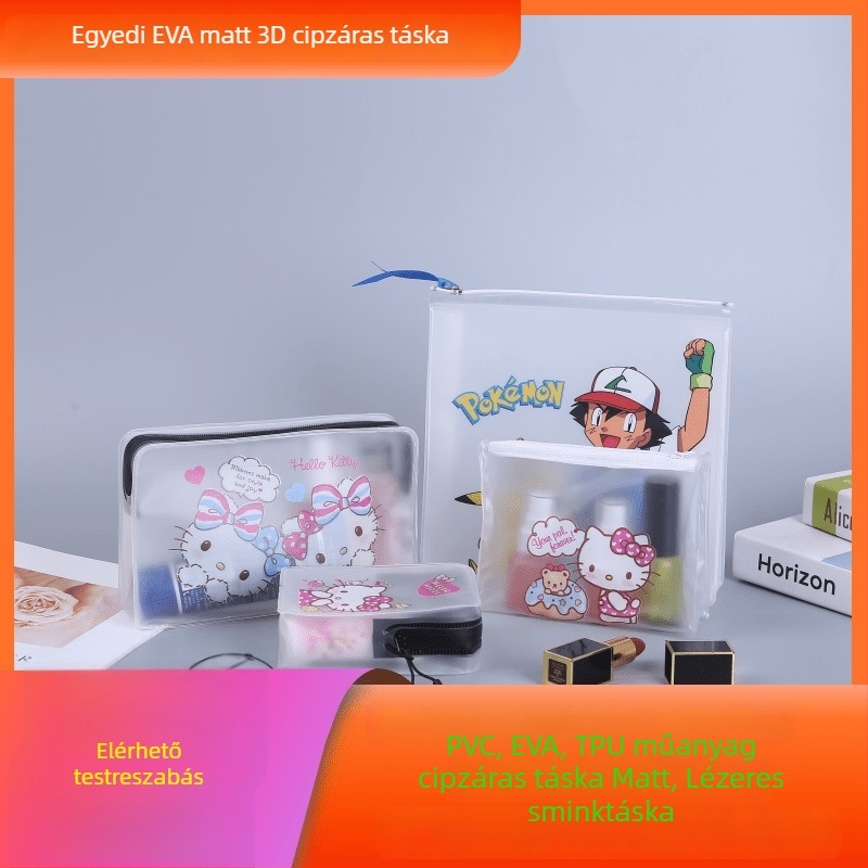 Személyre szabott EVA matt 3D sminktáska cipzárral, karikatúra dizájn, PVC neszeszer